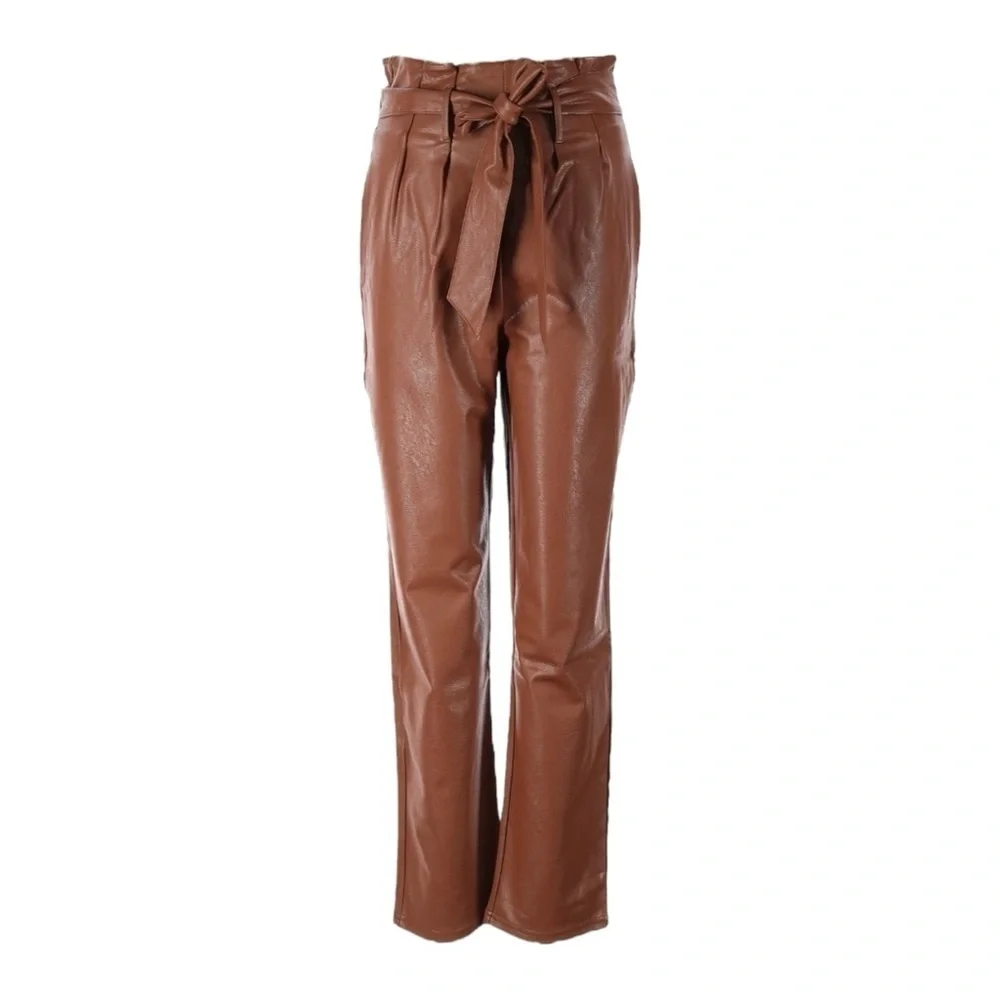 Commando Faux Leather Paperbag Waist Pants Brown Cocoa Tie Belt High Rise NWT S